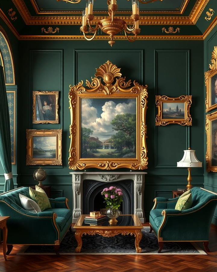 Gilded Picture Frames - 25 Victorian Dark Green Living Room Ideas