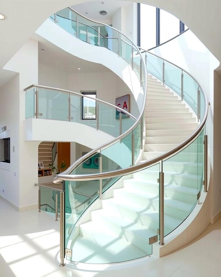 Glass Balustrades for a Sleek Appeal - 30 Curved Staircase Ideas