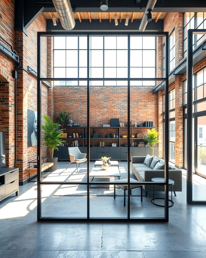 Glass Dividers - 30 Industrial Living Room Ideas