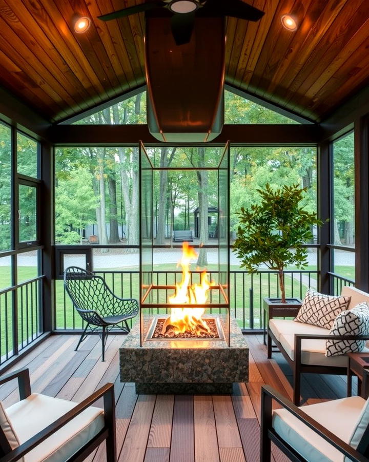 Glass Encased Fireplace Elegance - 25 Screened-in Porch With Fireplace Ideas