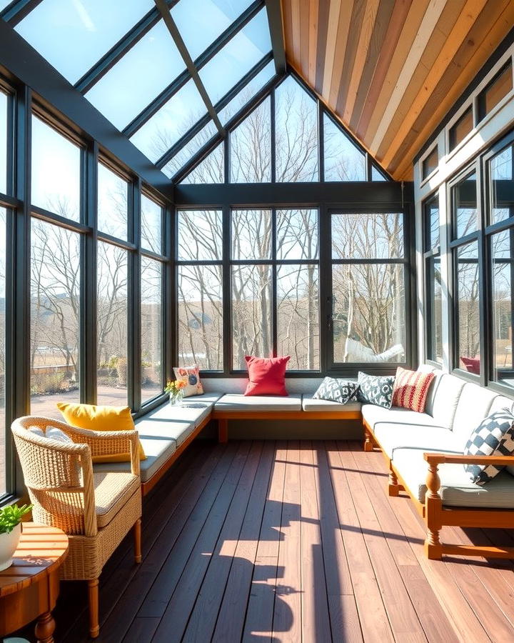 Glass Enclosed Sunroom with Deck Seating - 25 Sunroom and Deck Combo Ideas