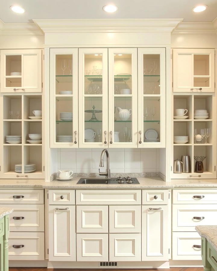 Glass Front Cabinets for a Sophisticated Look - 25 Off-white Kitchen Cabinets