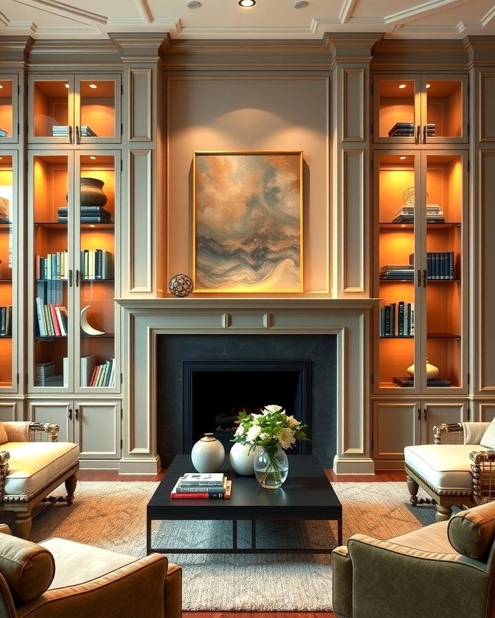 Glass Fronted Cabinets for a Refined Touch - 30 Fireplace With Bookshelves