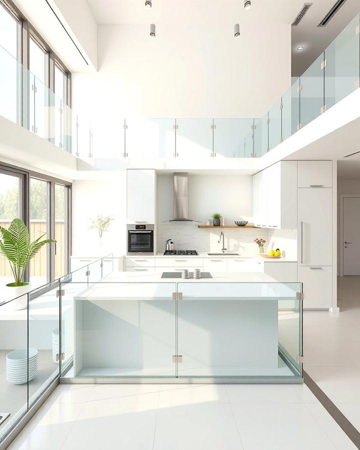 Glass Railings for Separation - 30 Split Level Kitchen Design Ideas