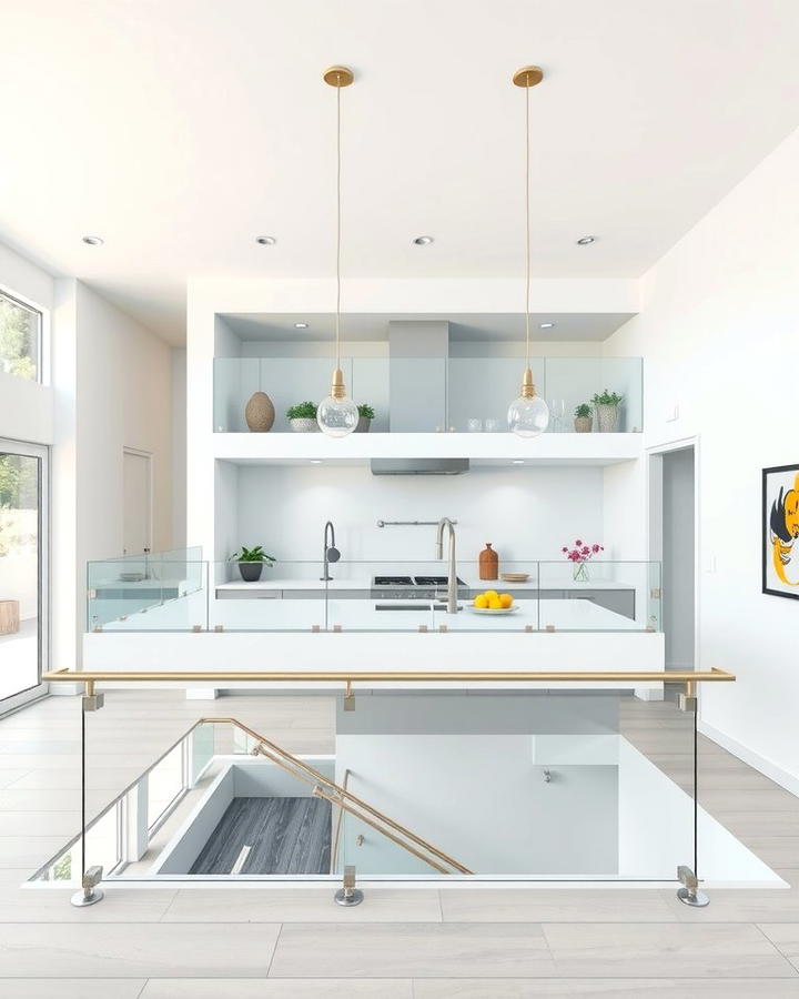 Glass Railings for Transparency - 30 Split Level Kitchen Design Ideas