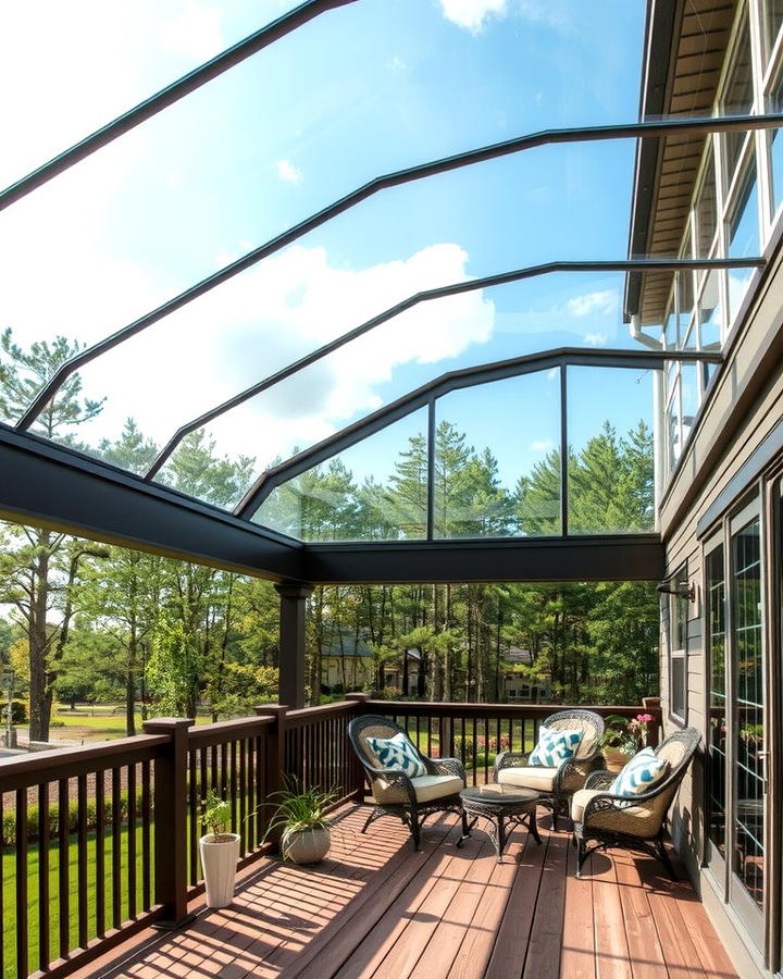 Glass Roof for an Unobstructed View - 30 Partially Covered Deck Ideas