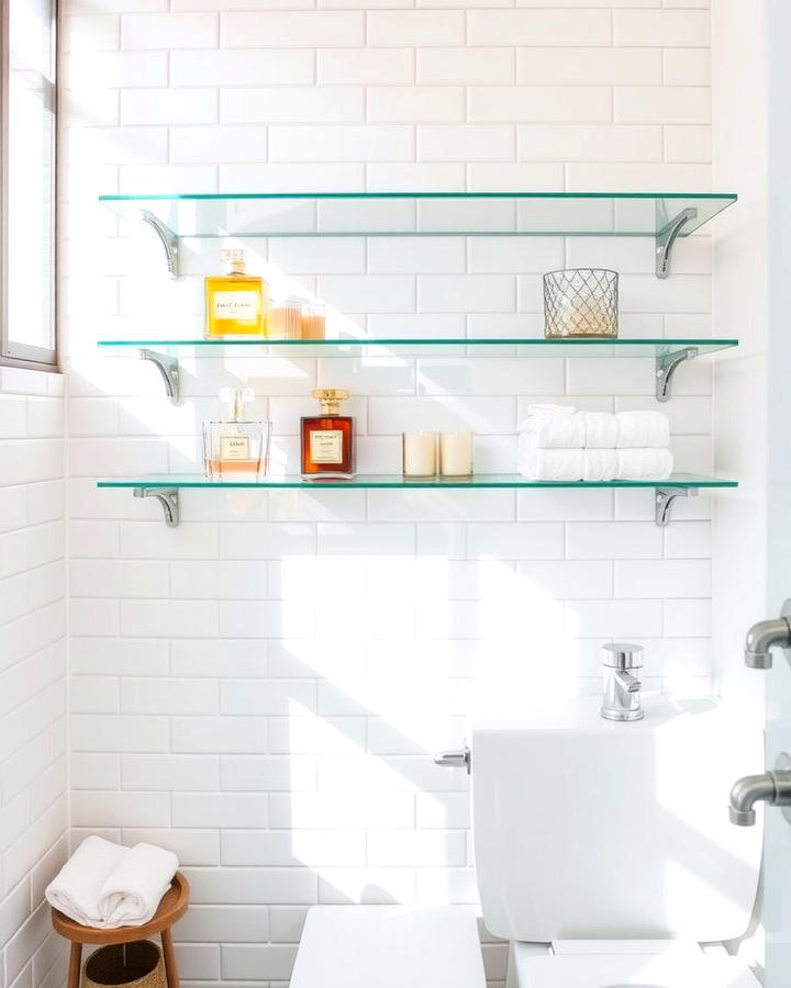 Glass Shelves for a Sophisticated Look - 25 Over Toilet Storage Ideas