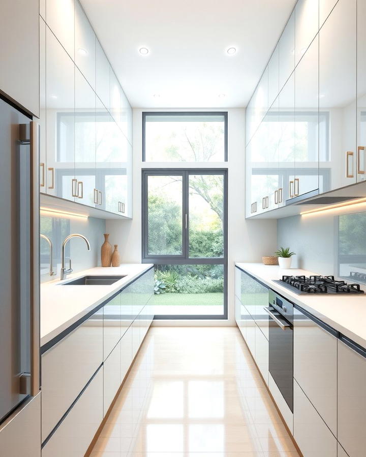 Glass and Glossy Finishes - 30 Parallel Modular Kitchen Design Ideas