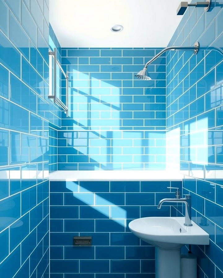 Glossy Blue Tiles - 30 Half-wall Tile Bathroom Ideas