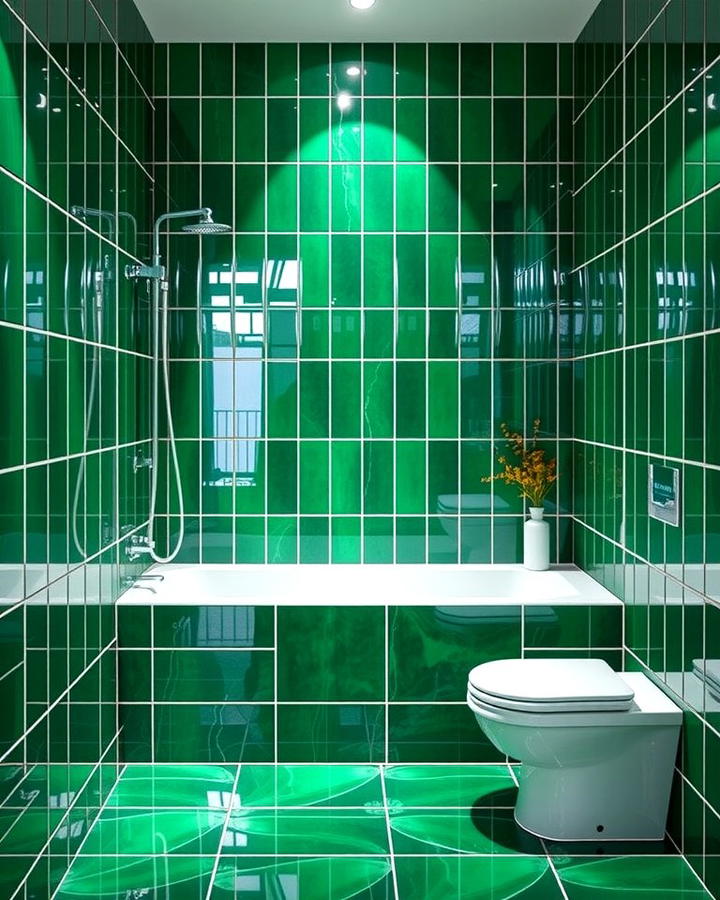 Glossy Emerald Green Tiles for a Luminous Effect - 30 Green Tile Bathroom Ideas