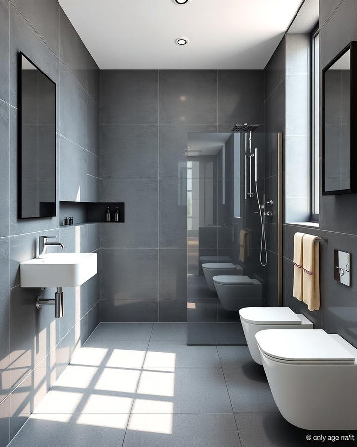 Glossy Gray Tiles for a Sleek Finish - 30 Gray Floor Bathroom Ideas