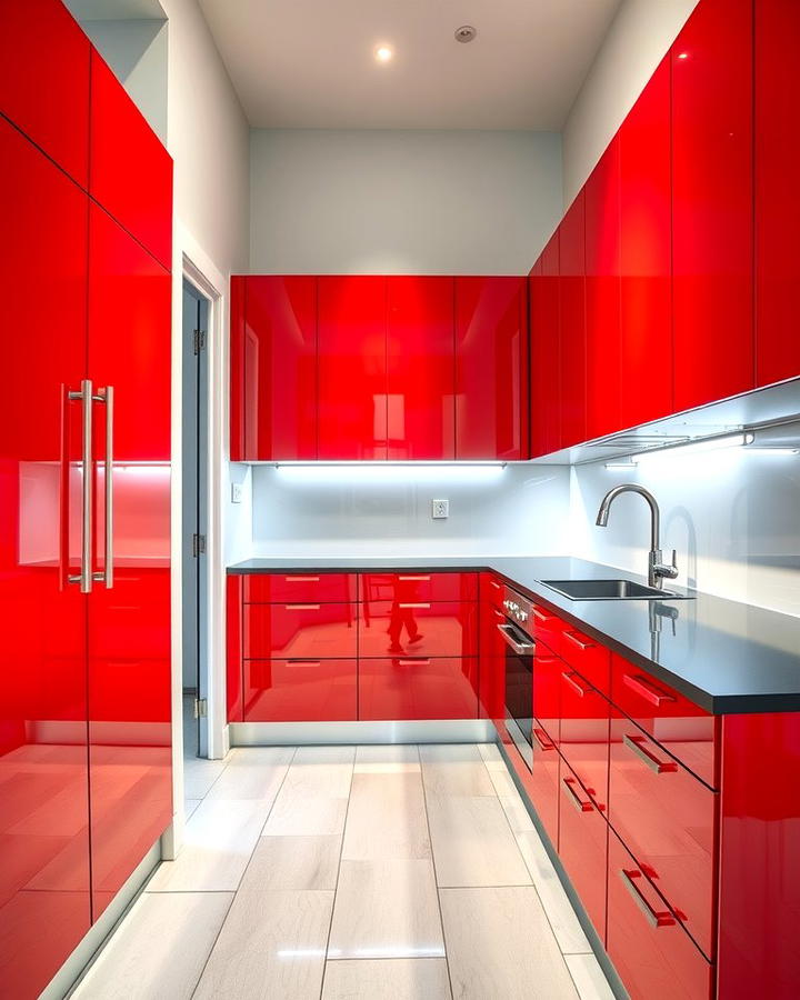 Glossy Red Cabinets with Black Countertops - 25 red and black kitchen ideas