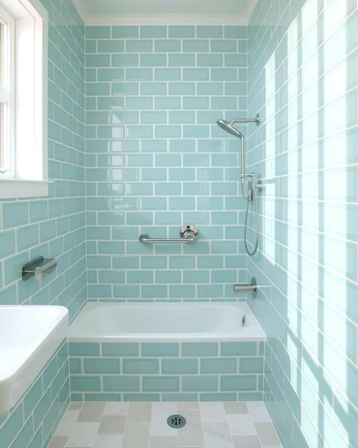 Glossy Seafoam Green Tiles - 30 Green Bathroom Tile Ideas