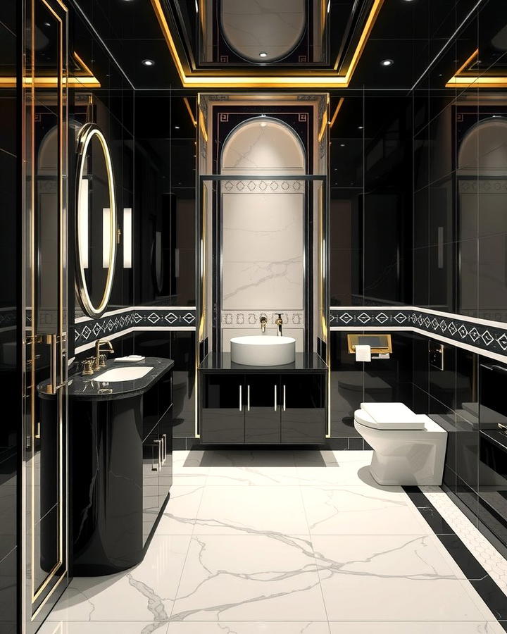 Glossy Surfaces - 30 Art Deco Bathroom Ideas