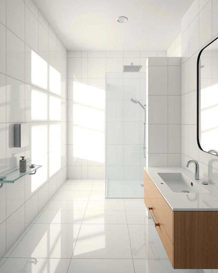 Glossy White Tiles for a Reflective Finish - 30 White Tile Bathroom Ideas