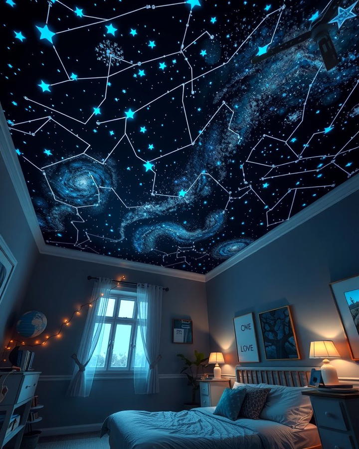 Glow in the Dark Starry Ceiling - 25 Space-themed Room Ideas