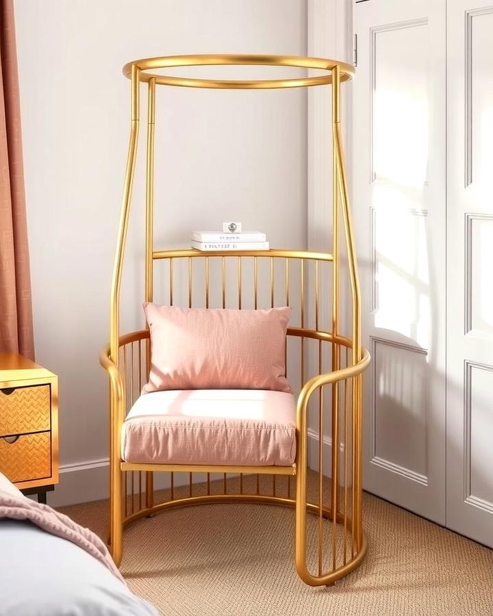 Gold Accent Chair with Pink Cushion - 25 Pink and Gold Bedroom Ideas