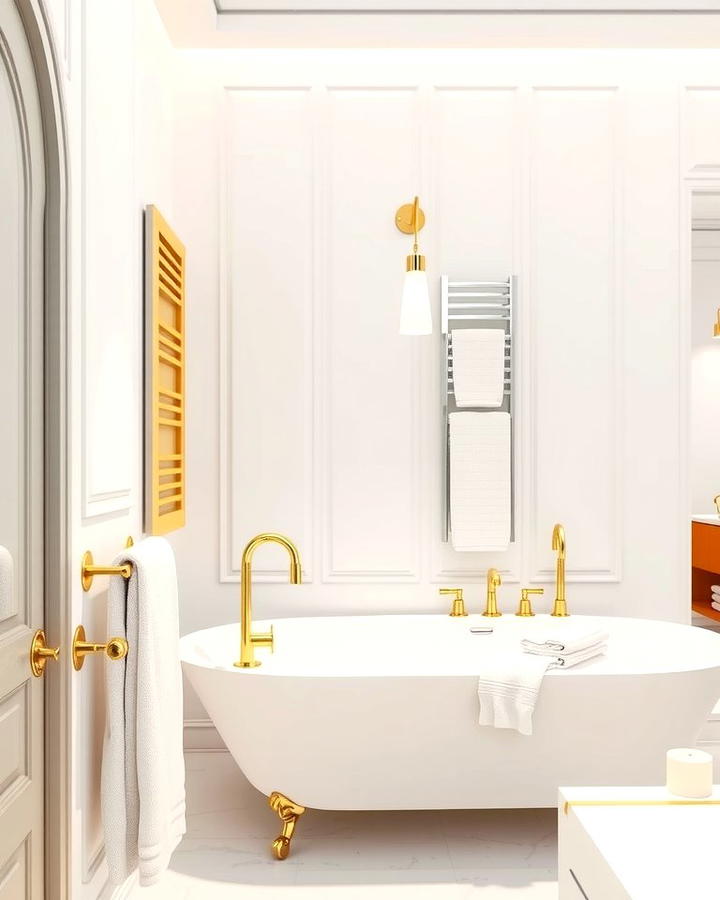 Gold Accented Towel Racks - 25 White and Gold Bathroom Ideas