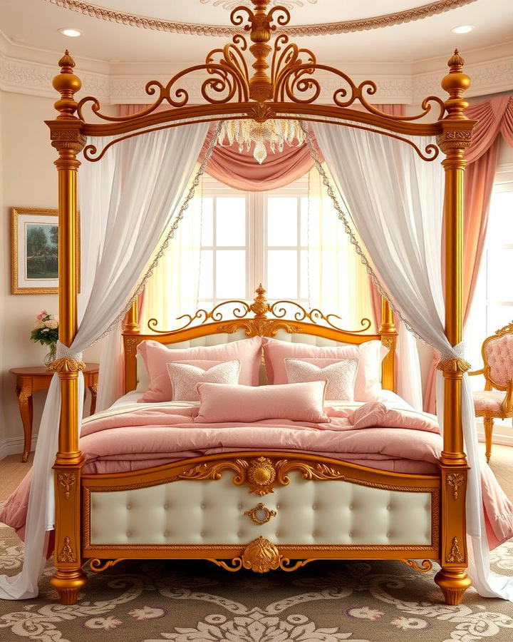 Gold Canopy Bed with Pink Bedding - 25 Pink and Gold Bedroom Ideas