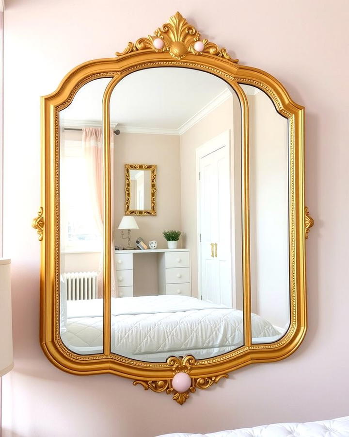 Gold Framed Mirror with Pink Detailing - 25 Pink and Gold Bedroom Ideas