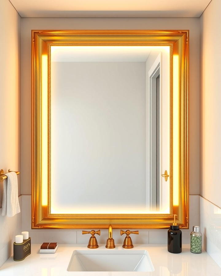 Gold Framed Mirrors with Backlighting - 25 White and Gold Bathroom Ideas