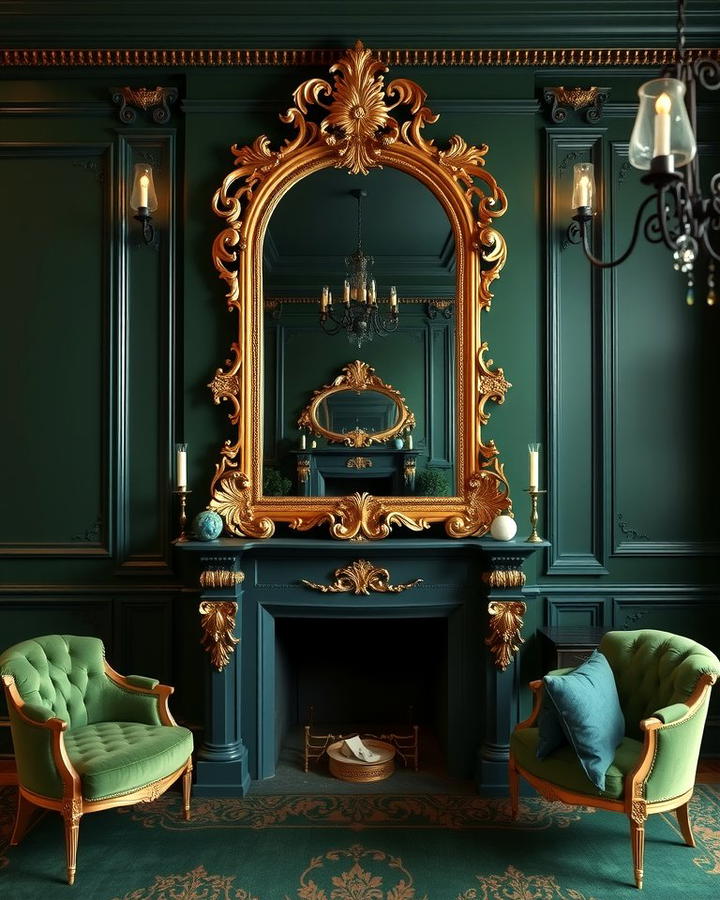 Gold Framed Mirrors - 25 Victorian Dark Green Living Room Ideas