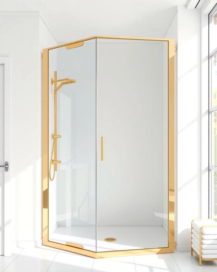 Gold Framed Shower Door - 25 White and Gold Bathroom Ideas