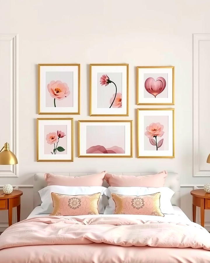 Gold Frames for Pink Artwork - 25 Pink and Gold Bedroom Ideas