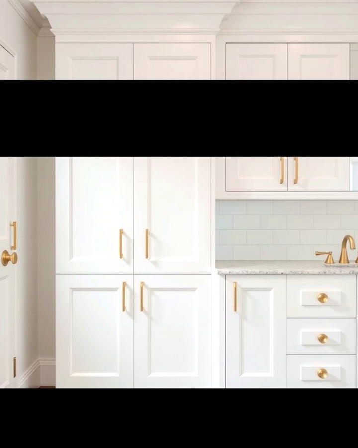 Gold Hardware on White Cabinetry - 25 White and Gold Bathroom Ideas