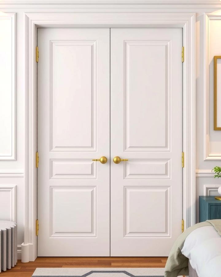 Gold Hardware on White Doors - 25 White and Gold Bedroom Ideas