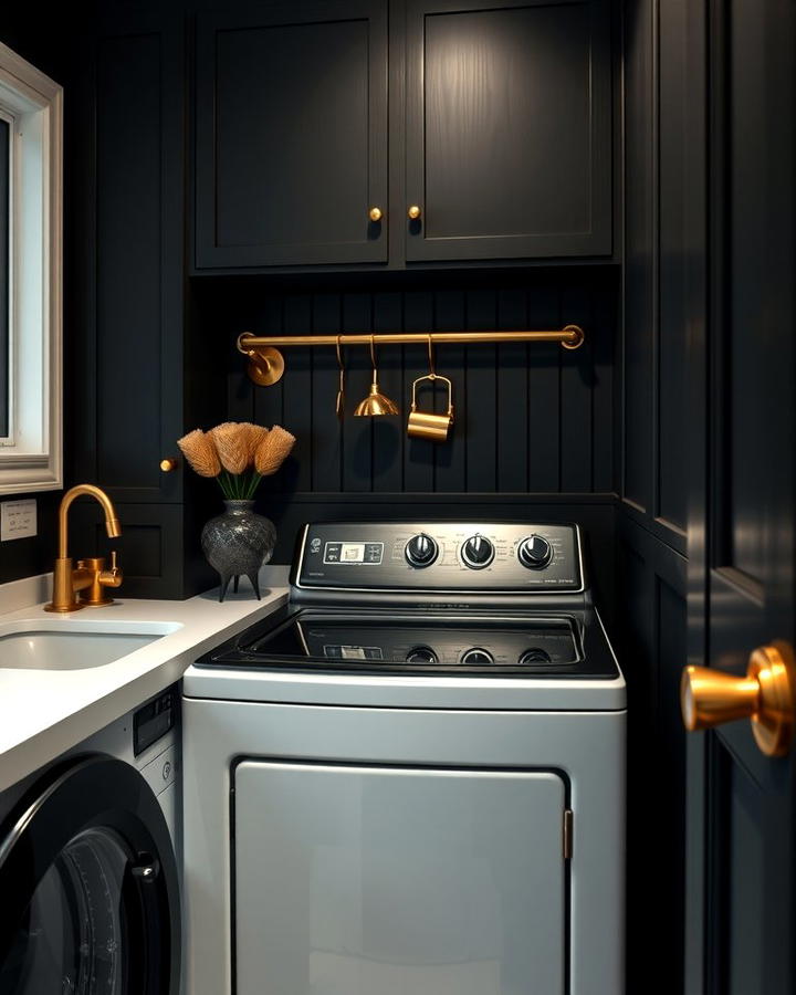 Gold Hardware with Black Elements - 30 black laundry room ideas