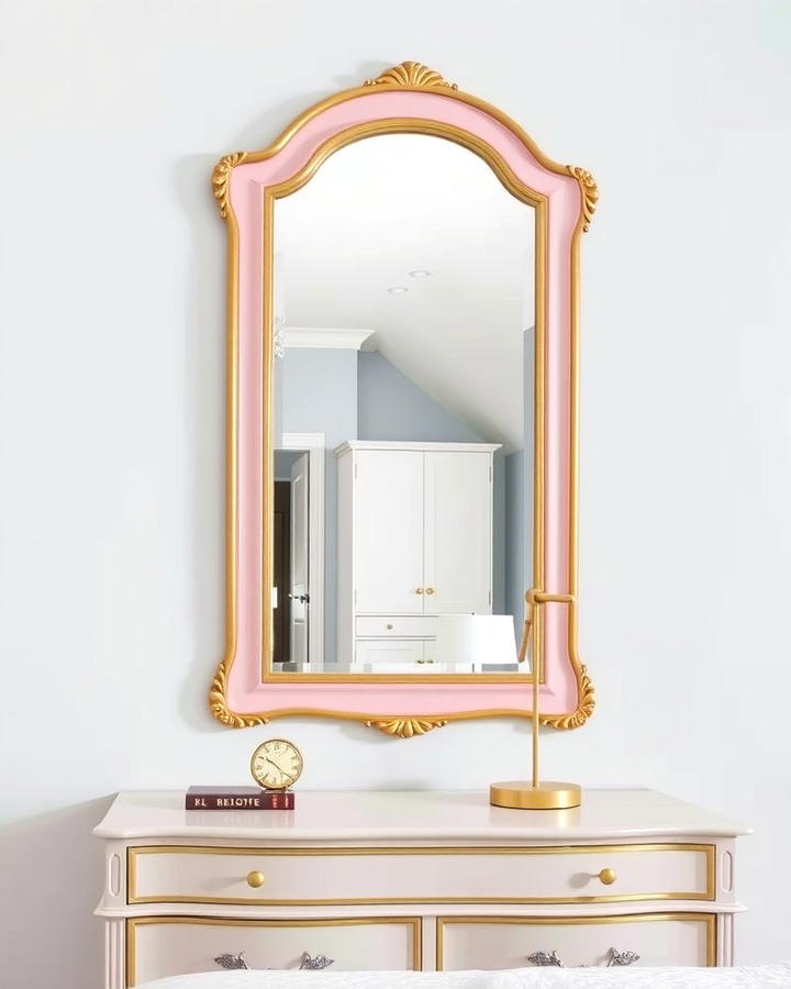 Gold Mirror with Pink Frame - 25 Pink and Gold Bedroom Ideas