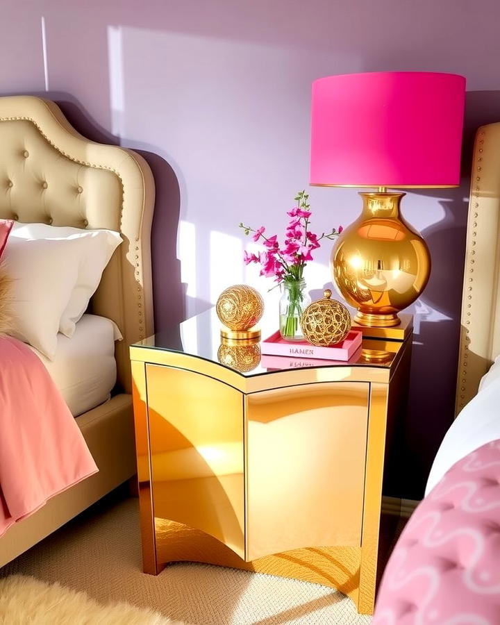 Gold Nightstands with Pink Accents - 25 Pink and Gold Bedroom Ideas