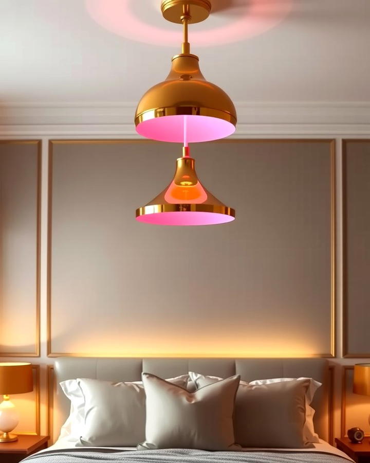 Gold Pendant Light with Pink Interior - 25 Pink and Gold Bedroom Ideas