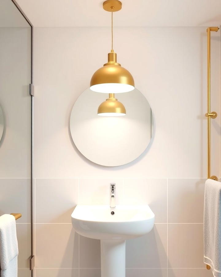 Gold Pendant Lighting Over a White Sink - 25 White and Gold Bathroom Ideas