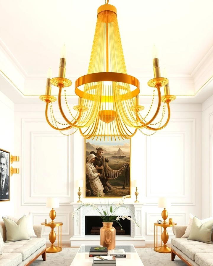 Gold Statement Lighting - 25 White and Gold Living Room Ideas