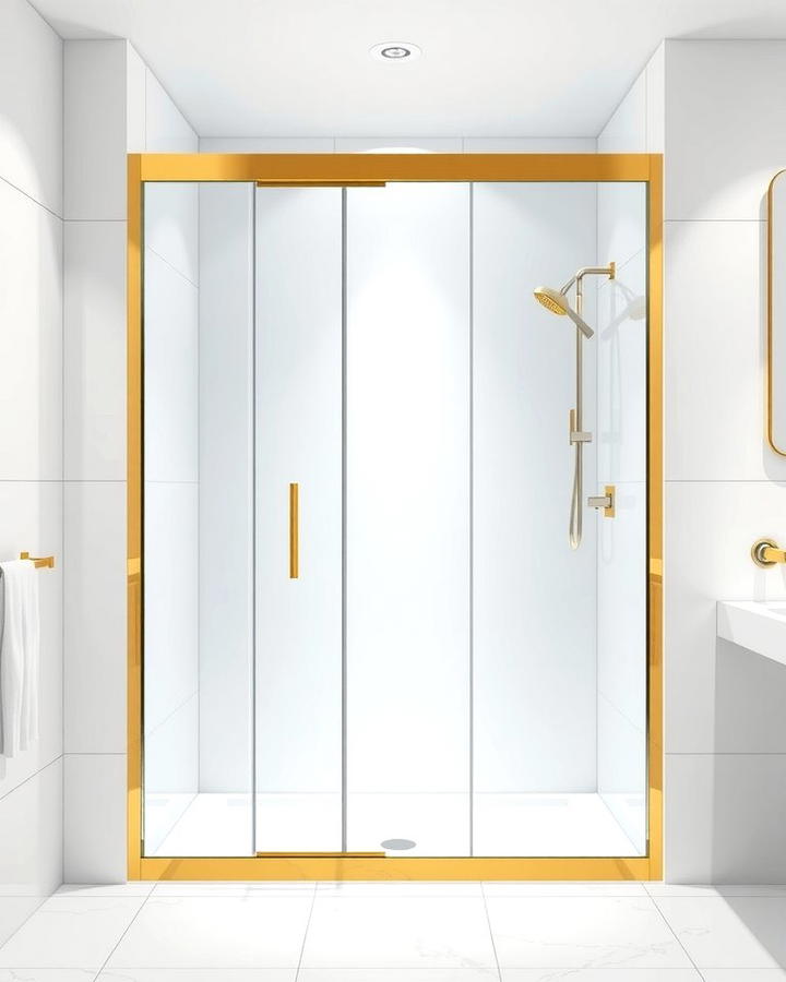 Gold Trimmed Shower Enclosure - 25 White and Gold Bathroom Ideas