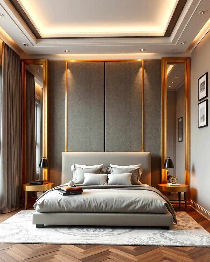 Gold Trimmed Wall Panels - 25 White and Gold Bedroom Ideas