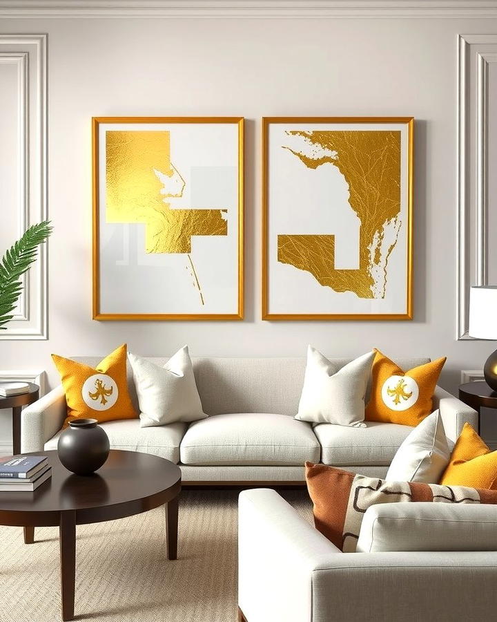 Gold and White Artwork to Personalize the Space - 25 White and Gold Living Room Ideas