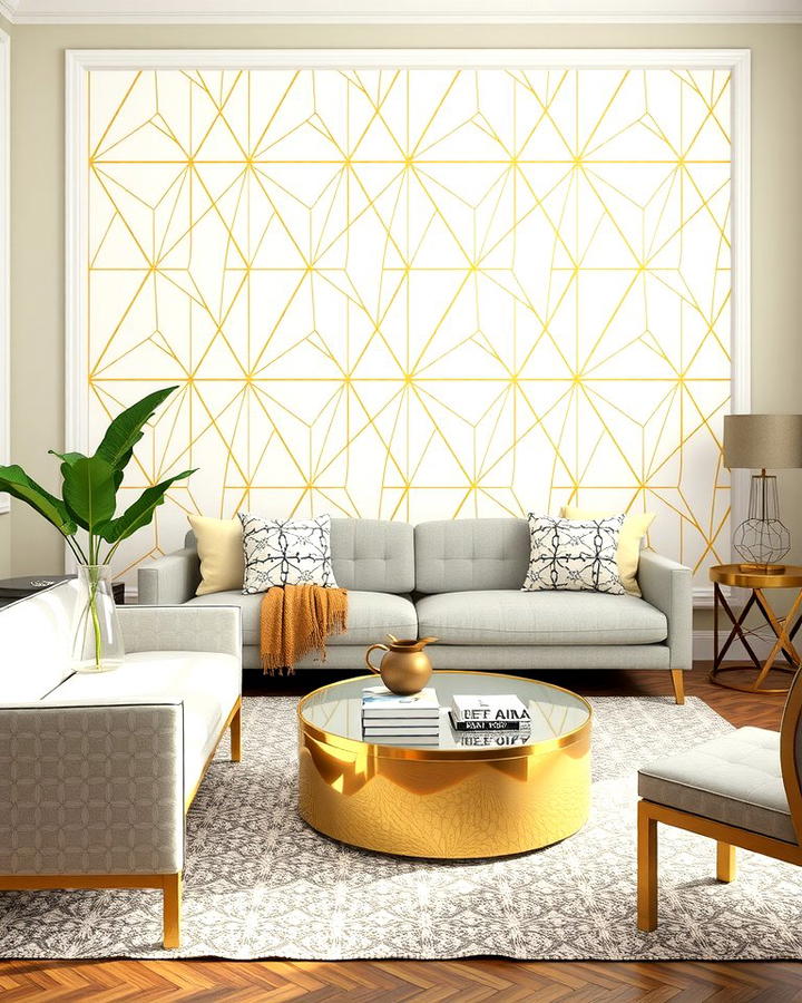 Gold and White Geometric Patterns - 25 White and Gold Living Room Ideas