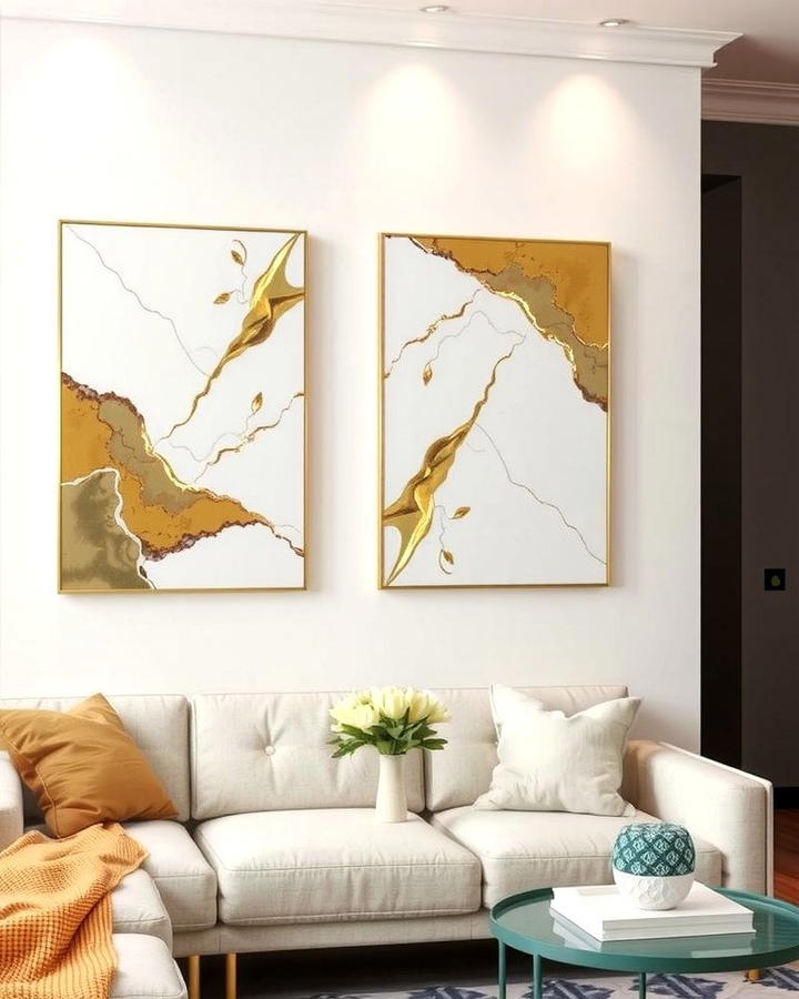 Gold and White Wall Art - 25 White and Gold Living Room Ideas