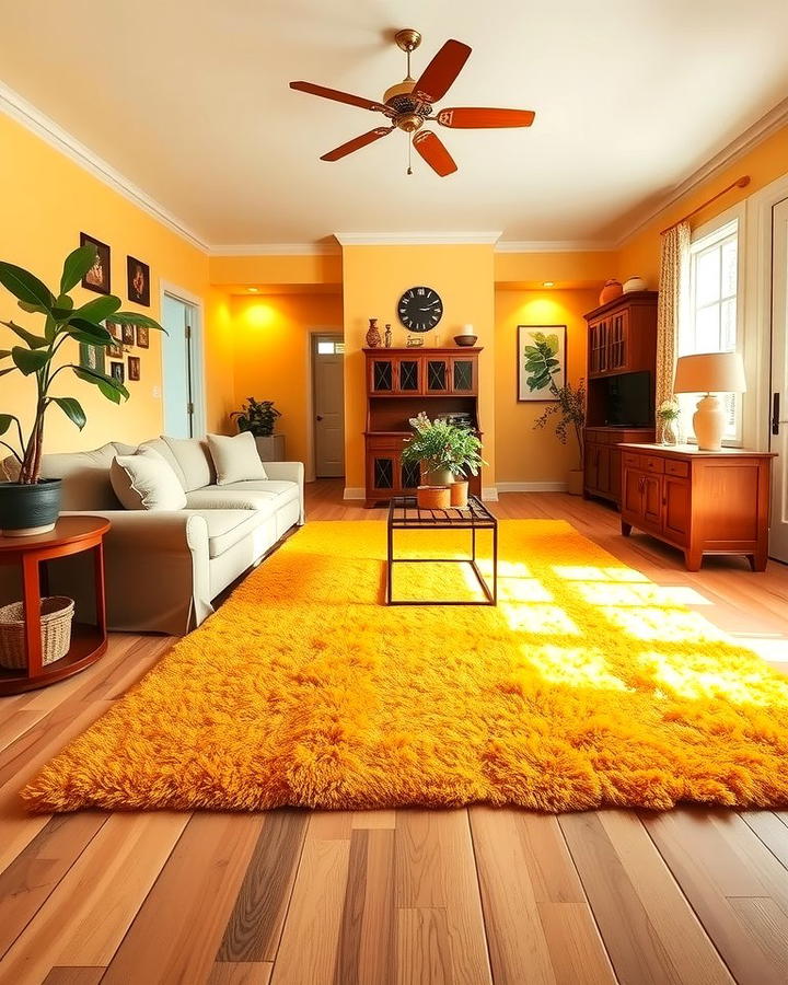 Golden Yellow Rug for Warmth Underfoot - 25 Yellow Living Room Ideas