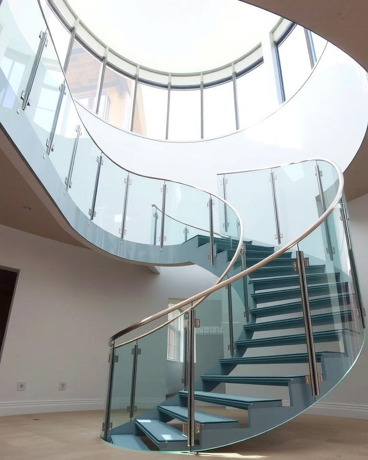 Graceful Glass Railings - 30 Curved Staircase Ideas