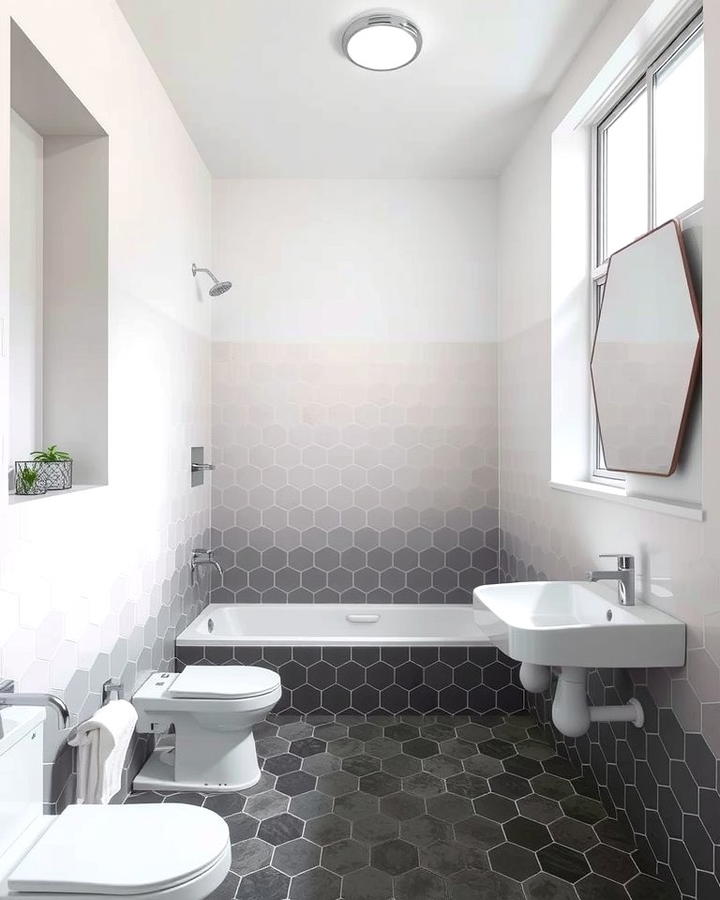 Gradient Hexagon Tile Designs - 30 Bathrooms With Hexagon Tile Floors