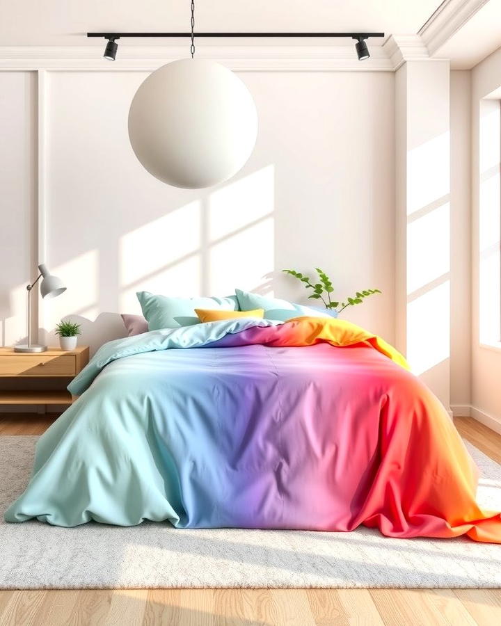 Gradient Rainbow Bedding for Subtle Elegance - 25 Rainbow Bedroom Ideas