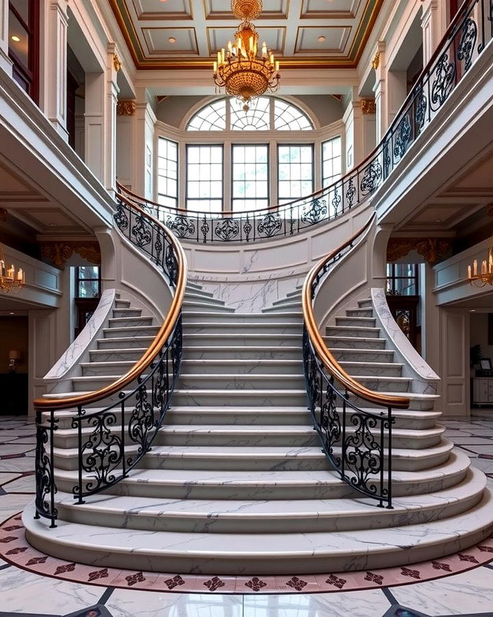 Grand Double Curves - 30 Curved Staircase Ideas