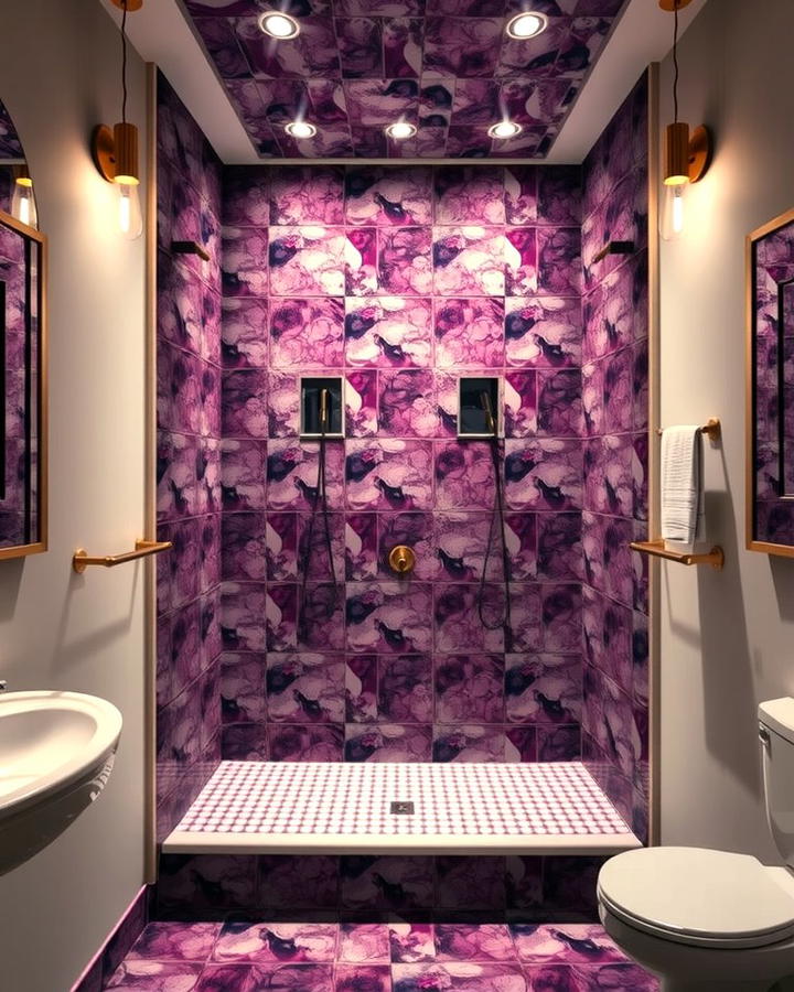 Grape Mosaic Shower - 25 Purple Bathroom Ideas