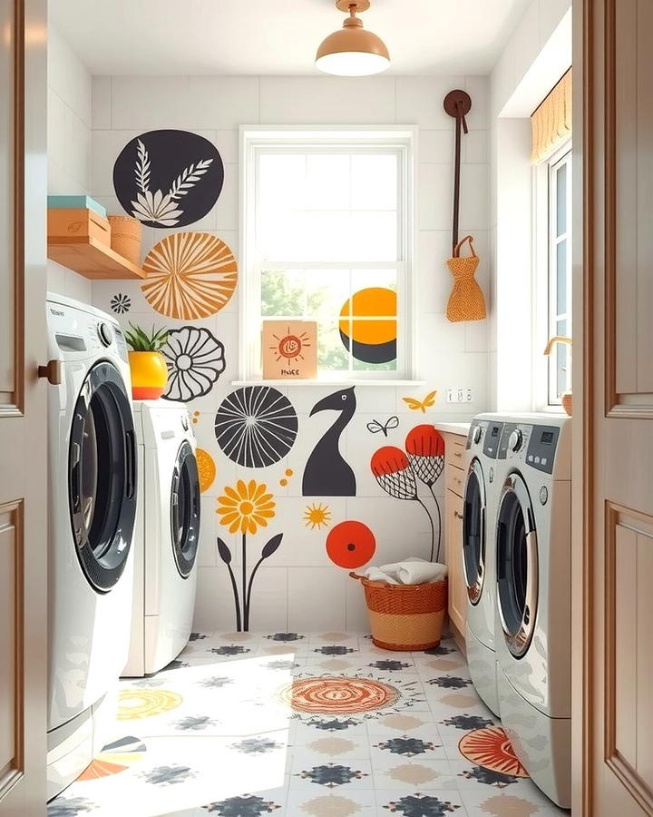 Graphic Print Tiles - 30 Laundry Room Tile Ideas