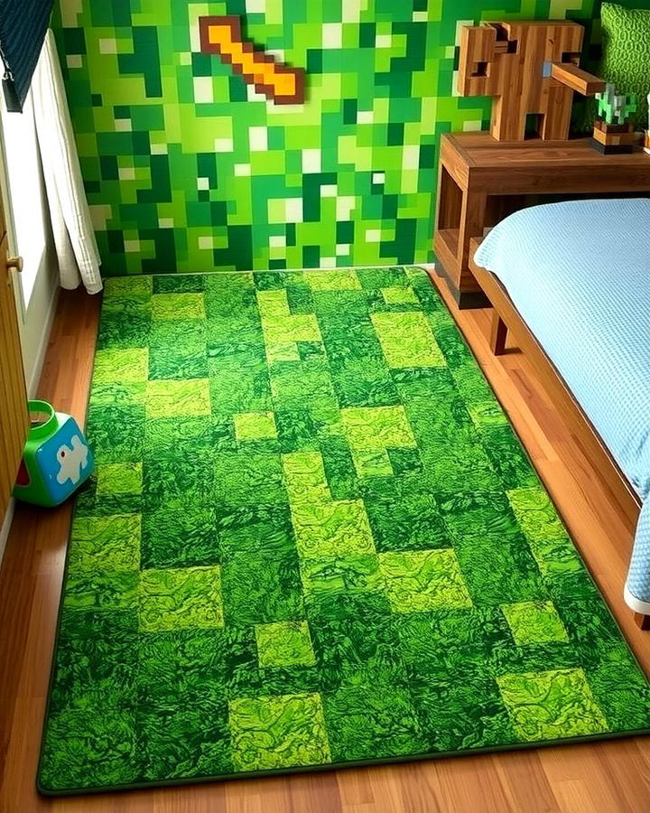 Grass Block Rugs - 30 Minecraft Themed Bedroom Ideas