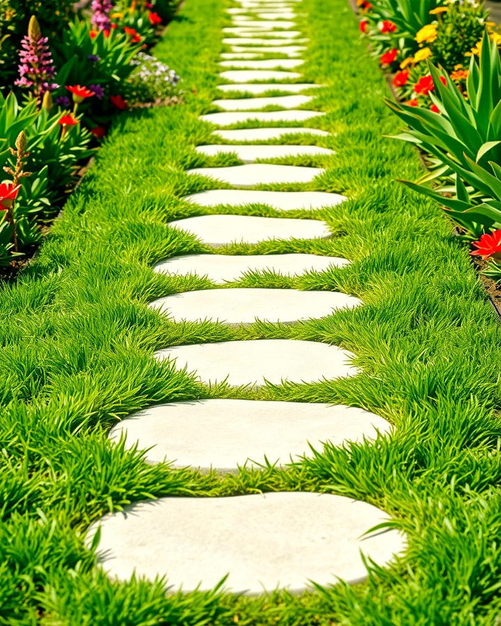 Grass Inlaid Stepping Stones - 30 Stepping Stone Walkway Ideas